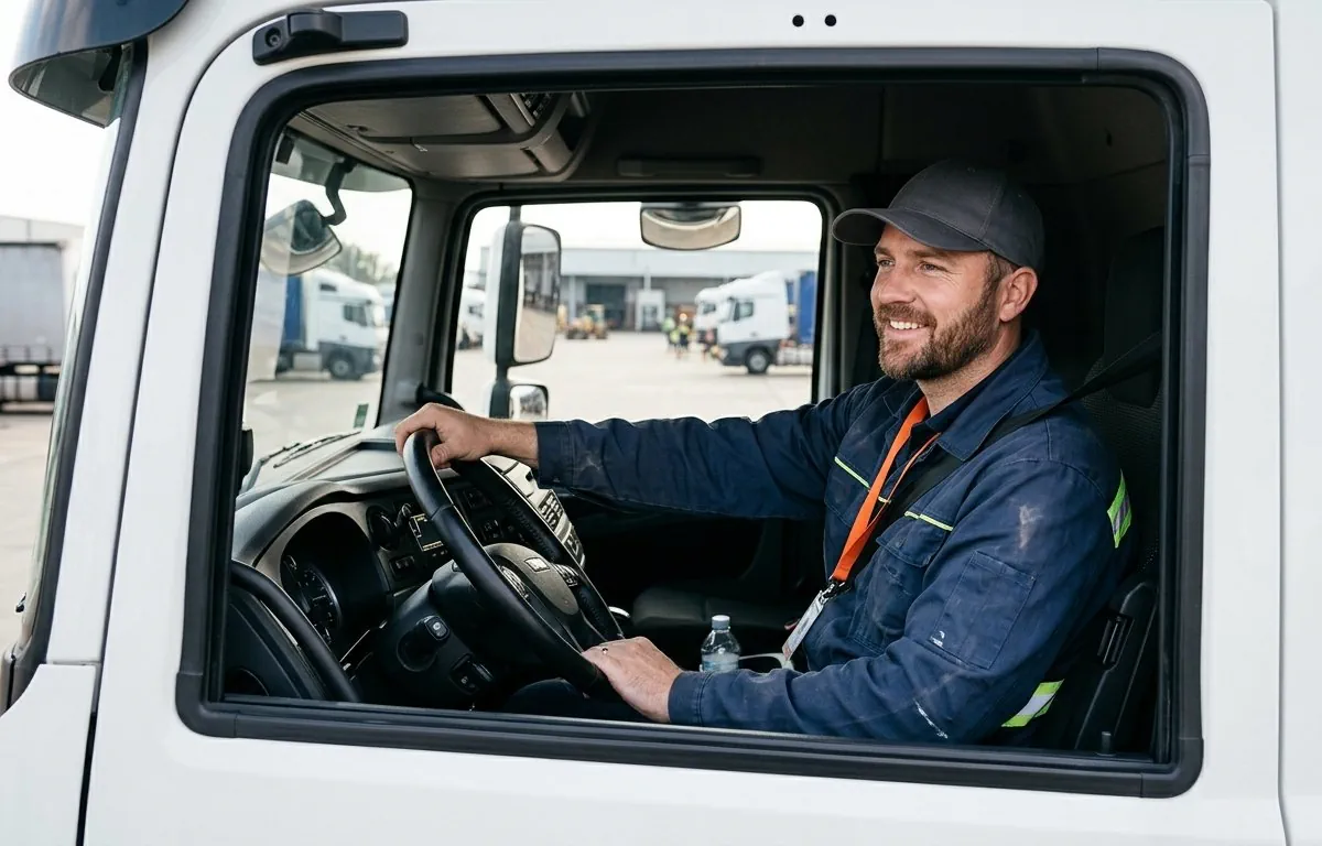 Fahrer sitzt im Lkw Fahrer